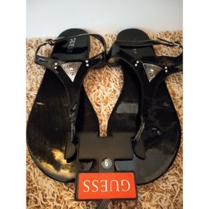 Guess Factory Carmela Black T-Strap Sandals